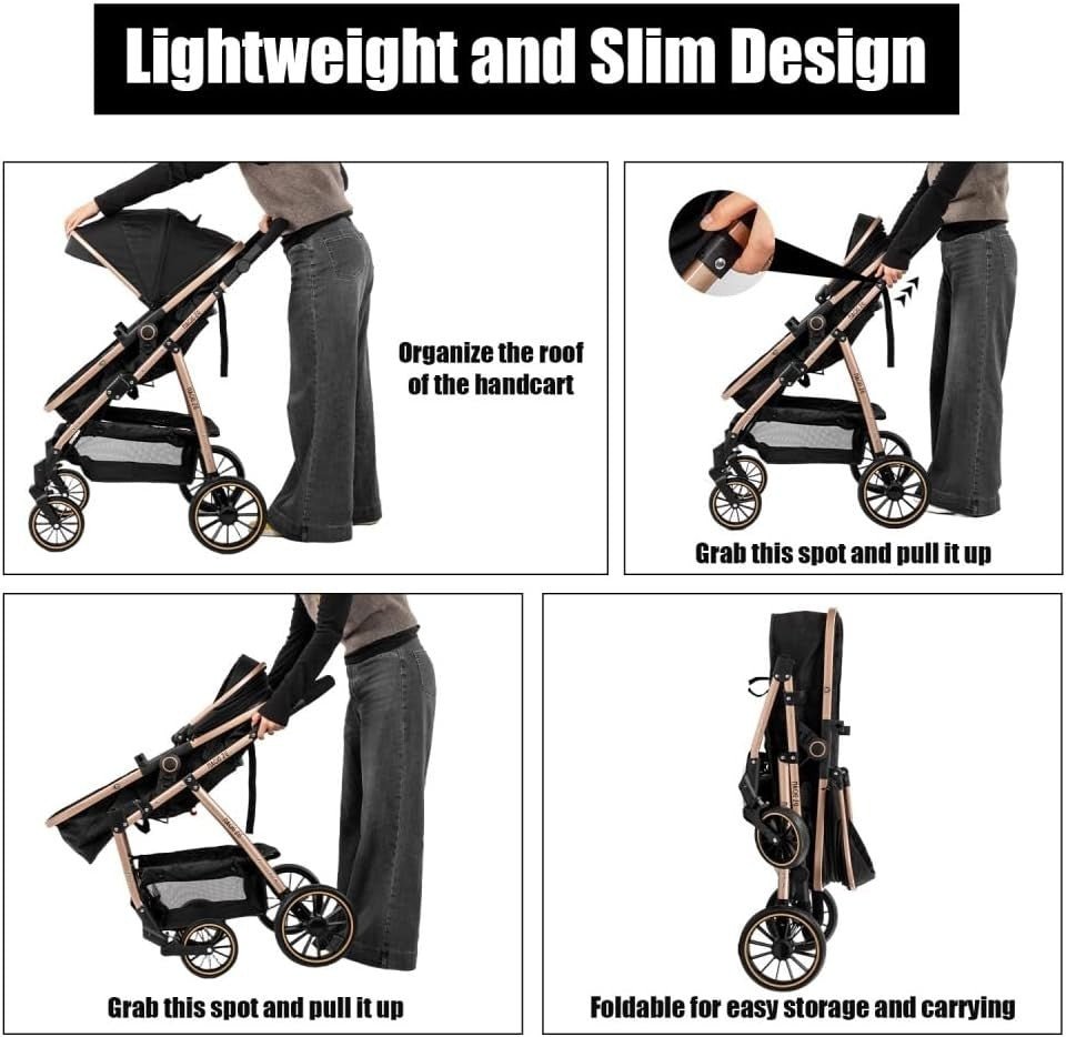 High View Baby Pram 3in1 Travel Pushchair Foldable Newborn Toddler - Kwikley