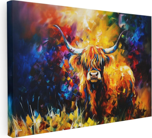 Highland Cow Colourful Canvas Wall Art Framed 102x77cm Abstract - Kwikley