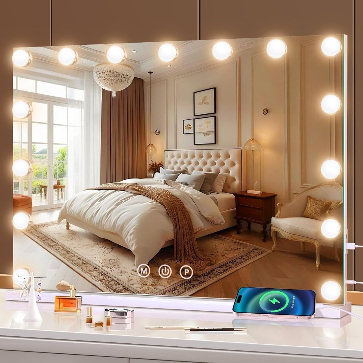 Hollywood Vanity Mirror with Lights, Touch Control, USB Ports, 48x58cm - Kwikley