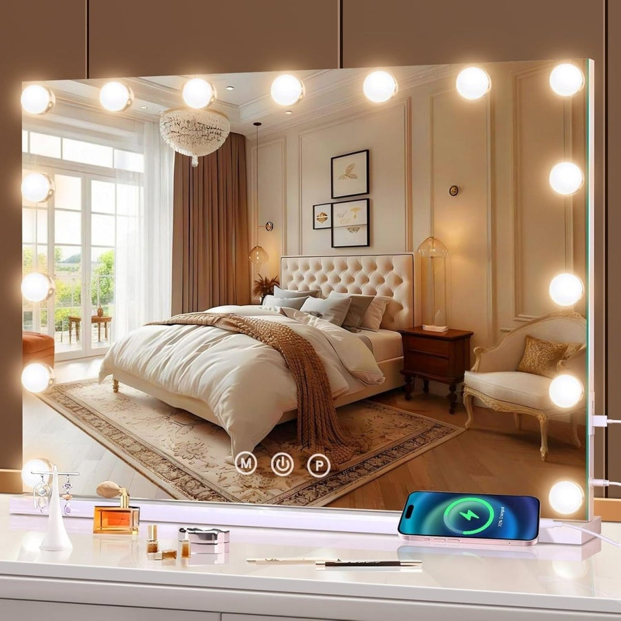 Hollywood Vanity Mirror with Lights, Touch Control, USB Ports, 48x58cm - Kwikley