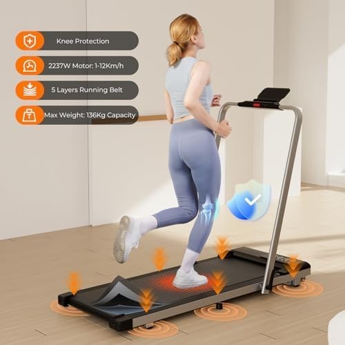 Home Folding Treadmill 12KPH with App, Walking Running & Smart Features - Kwikley