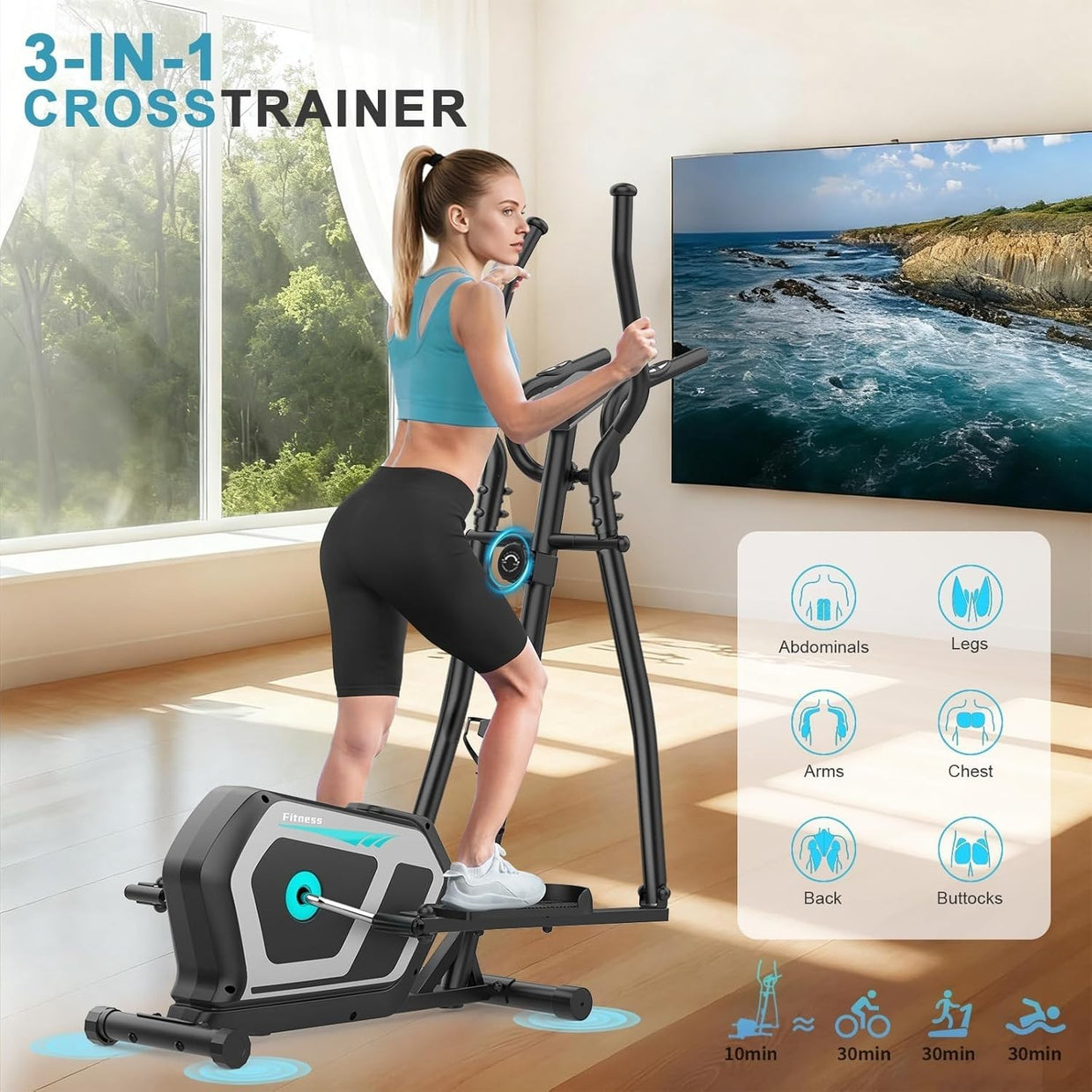 Home Gym 3 - in - 1 Elliptical Cross Trainer 16 - Level Magnetic Resistance - Kwikley