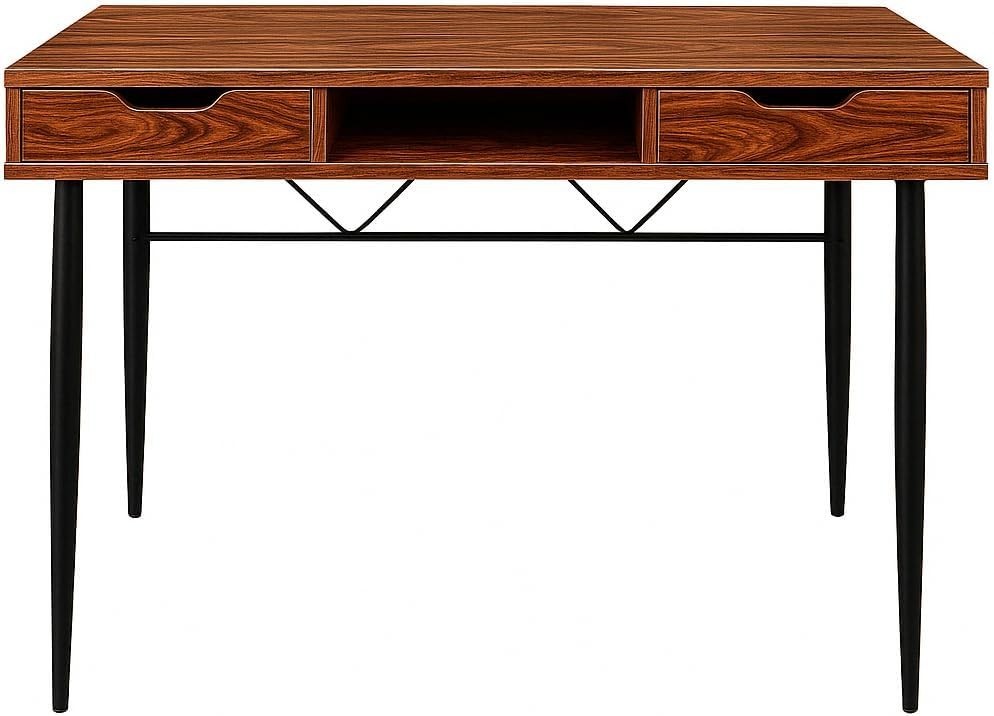 Home Office Desk 110x55cm Walnut Black with Drawers Ergonomic Study Table - Kwikley