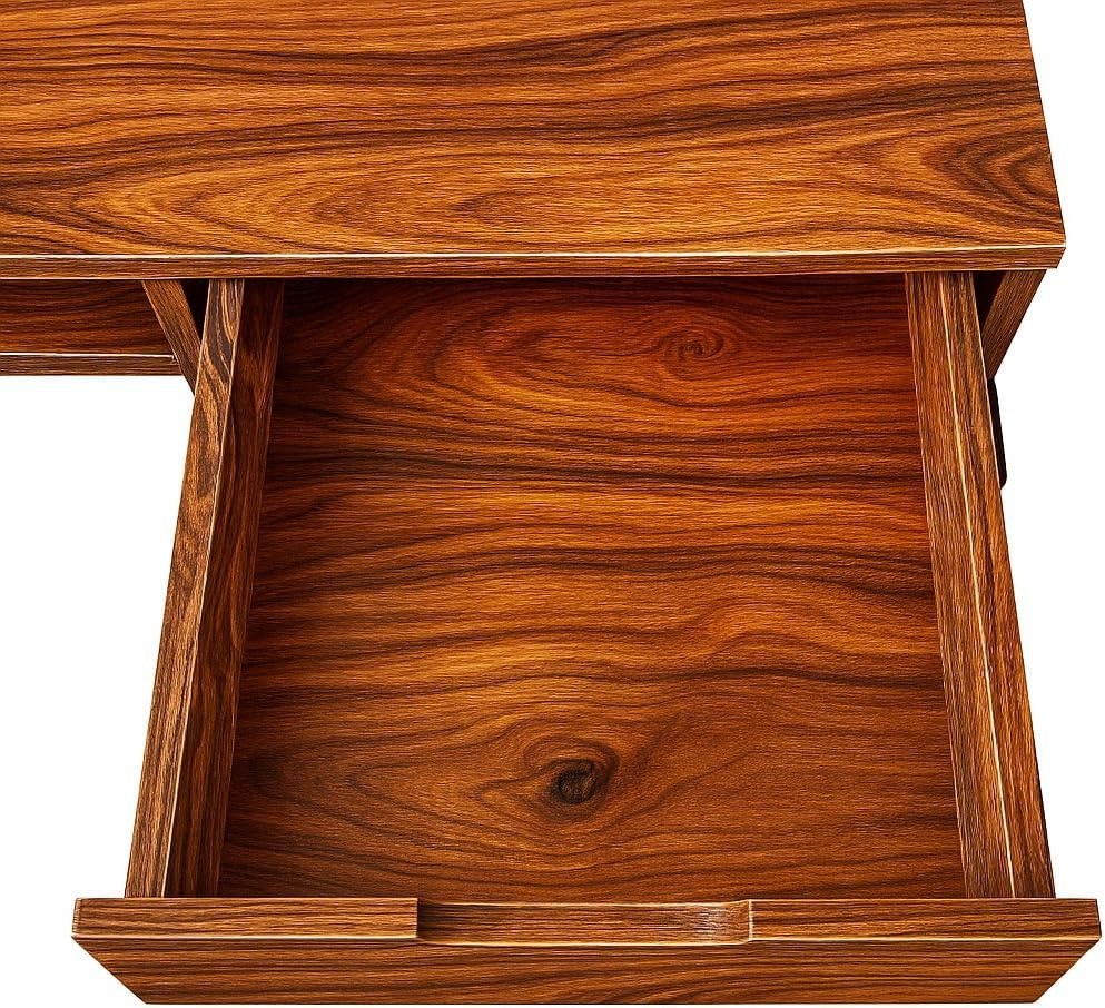 Home Office Desk 110x55cm Walnut Black with Drawers Ergonomic Study Table - Kwikley