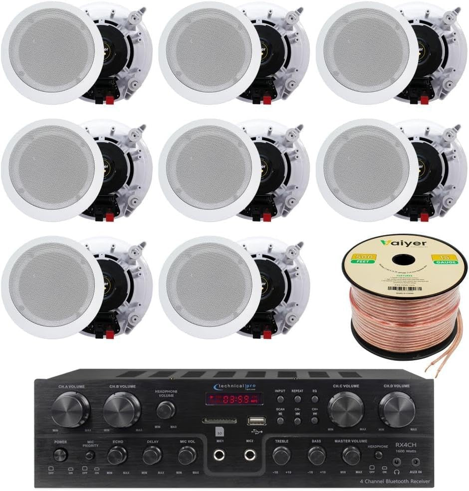 Home Theater 4CH 1000W Bluetooth Receiver Kit with 8 Built - In Speakers – White - Kwikley