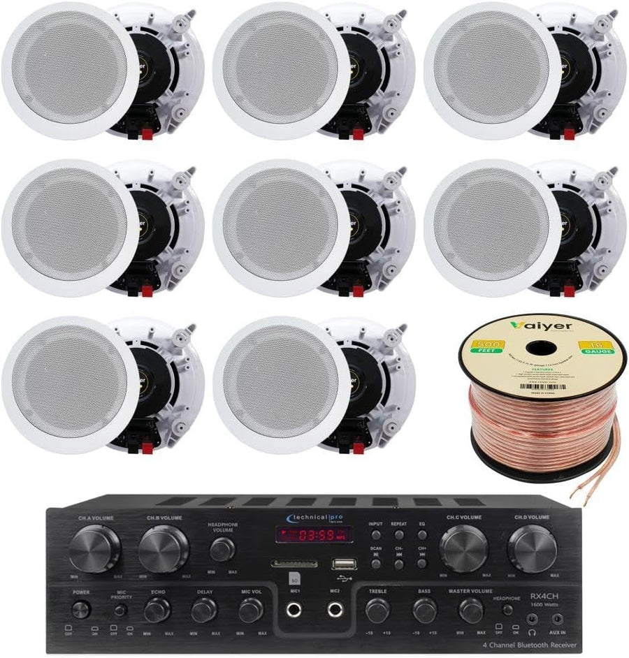 Home Theater 4CH 1000W Bluetooth Receiver Kit with 8 Built - In Speakers – White - Kwikley
