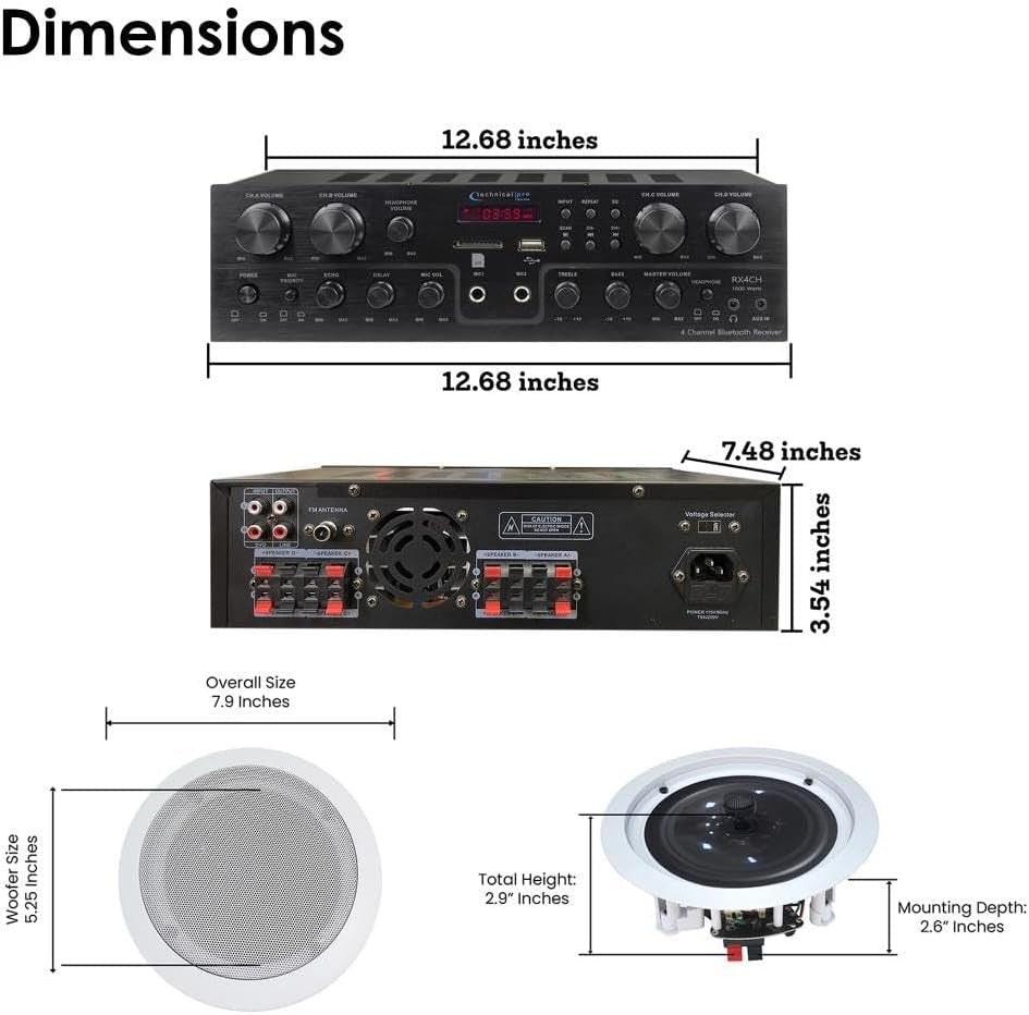 Home Theater 4CH 1000W Bluetooth Receiver Kit with 8 Built - In Speakers – White - Kwikley