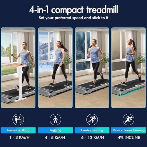 Home Treadmill 3.2HP 4% Incline LED Display Bluetooth Portable - Kwikley