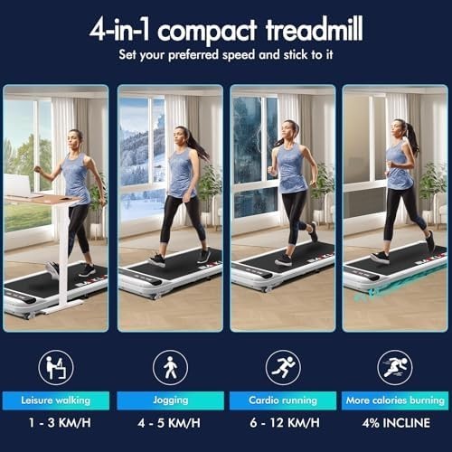 Home Walking Treadmill 3.2HP 4% Incline LED Display Bluetooth Portable - Kwikley