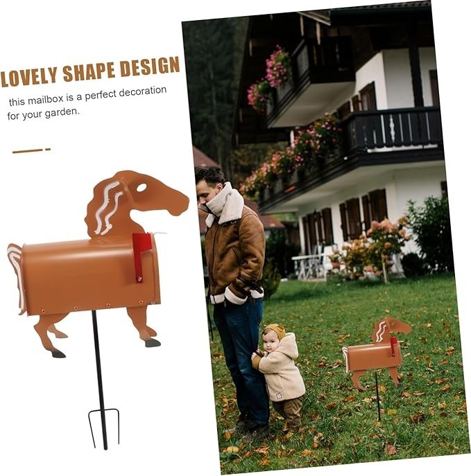 Horse Mailbox for Garden | Iron Postbox Outdoor Decor | Farmhouse Letter Box - Kwikley