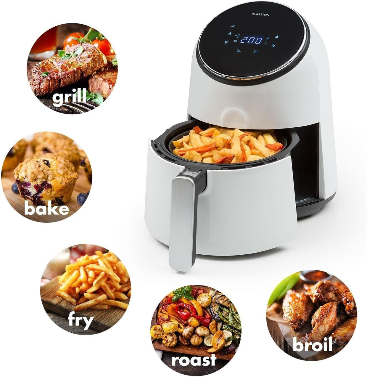 Hot Air Fryer 2.5L 1300W Fat Free Cooking 8 Programs Digital - Kwikley