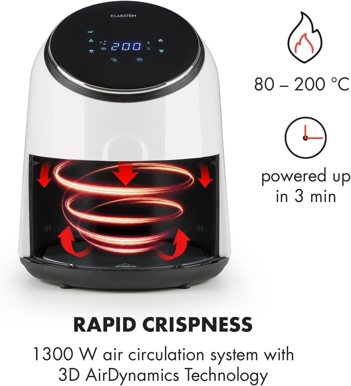 Hot Air Fryer 2.5L 1300W Fat Free Cooking 8 Programs Digital - Kwikley