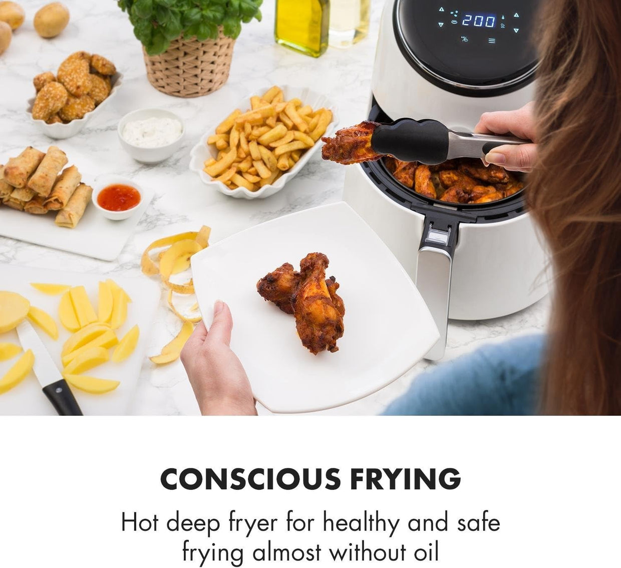 Hot Air Fryer 2.5L 1300W Fat Free Cooking 8 Programs Digital - Kwikley