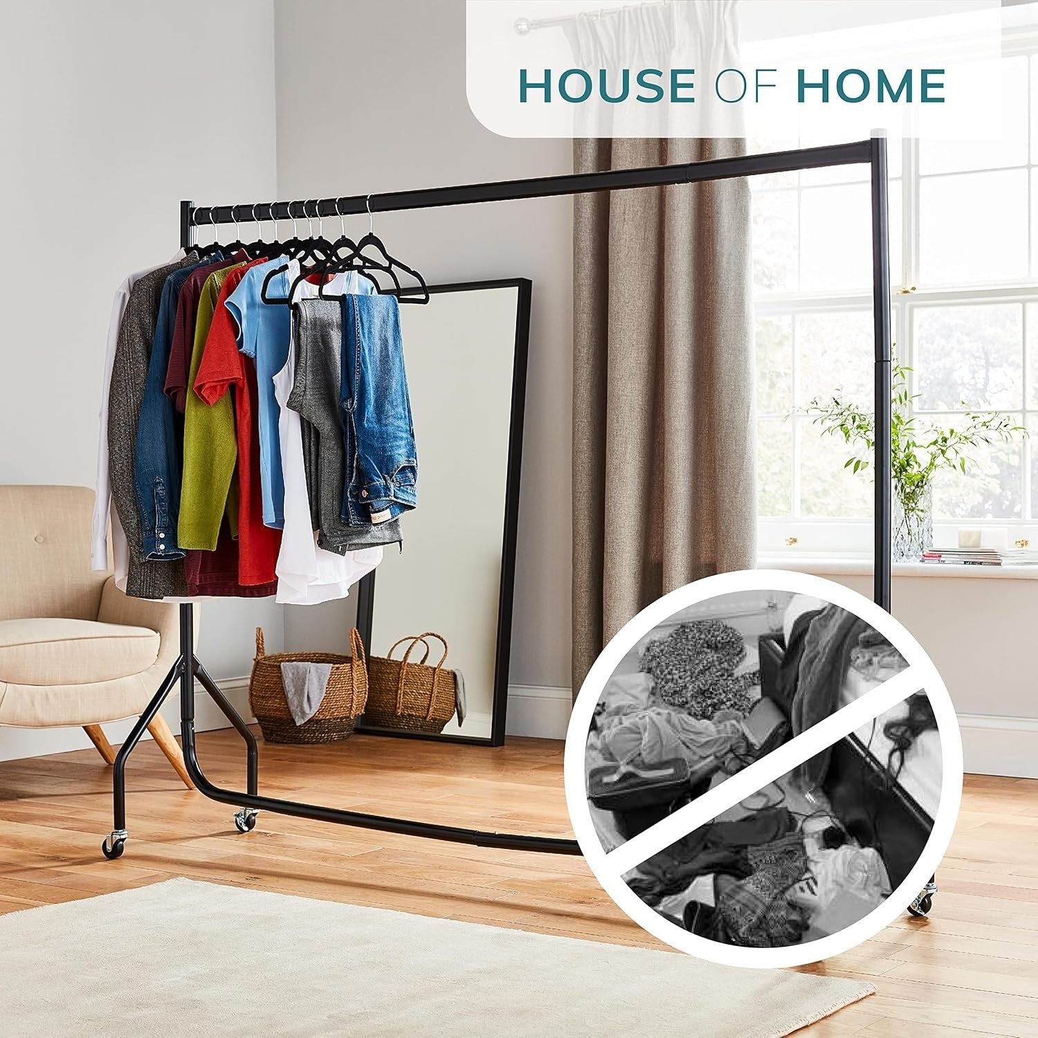 House of Home Heavy Duty Clothes Rail 150kg – 6ft Black with Wheels - Kwikley