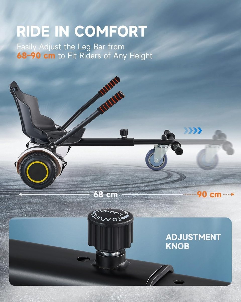 Hoverkart Attachment Seat for 6.5 8 10 Inch Hoverboard Adjustable Black - Kwikley