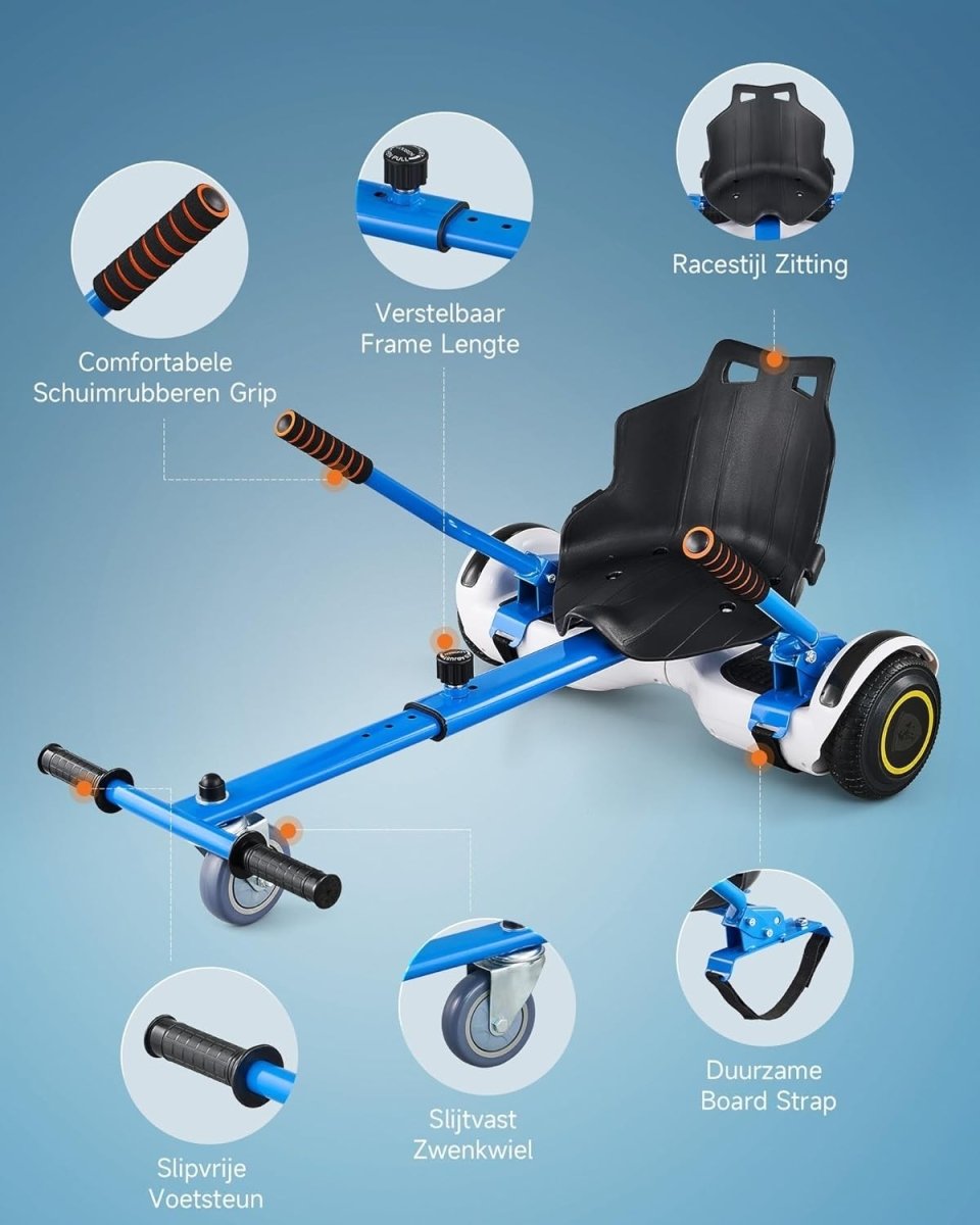 Hoverkart Attachment Seat for 6.5 8 10 Inch Hoverboard Blue Adjustable - Kwikley