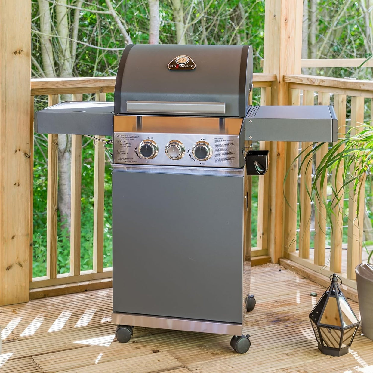 Hybrid Gas & Charcoal BBQ Grill 2 Burner with Side Burner Cast Iron Griddle - Kwikley
