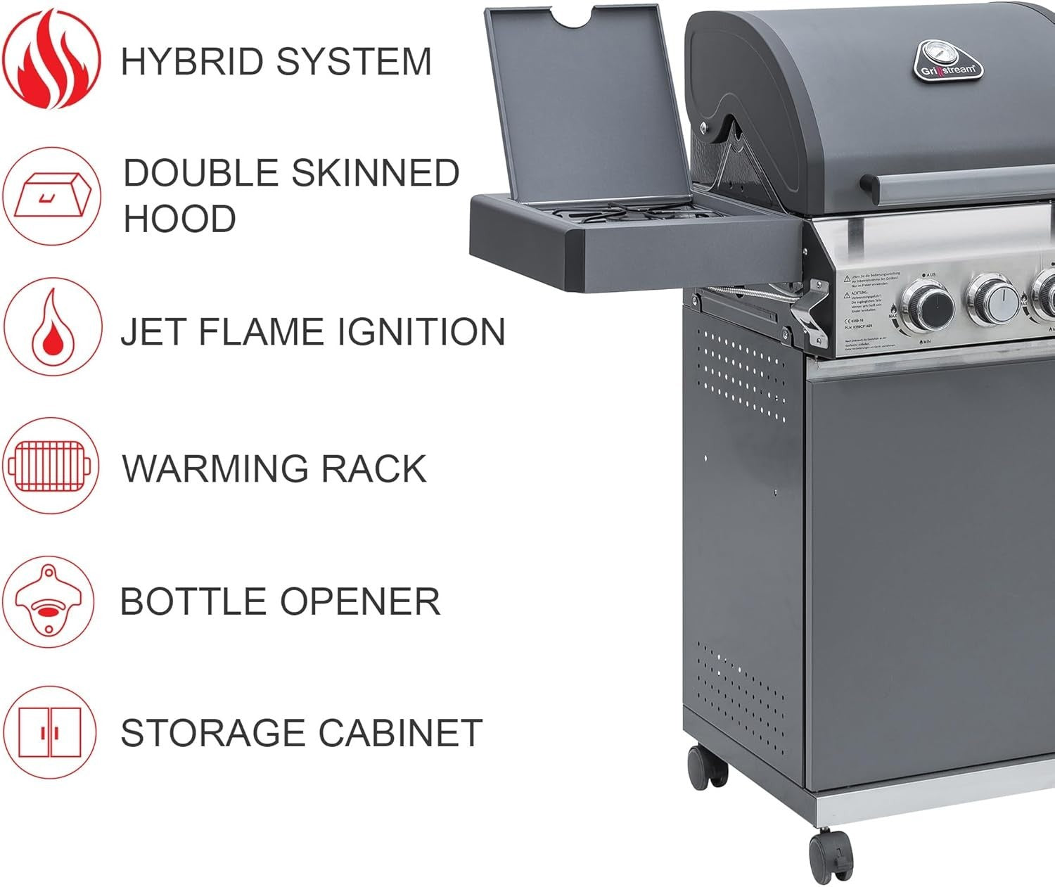 Hybrid Gas & Charcoal BBQ Grill 2 Burner with Side Burner Cast Iron Griddle - Kwikley
