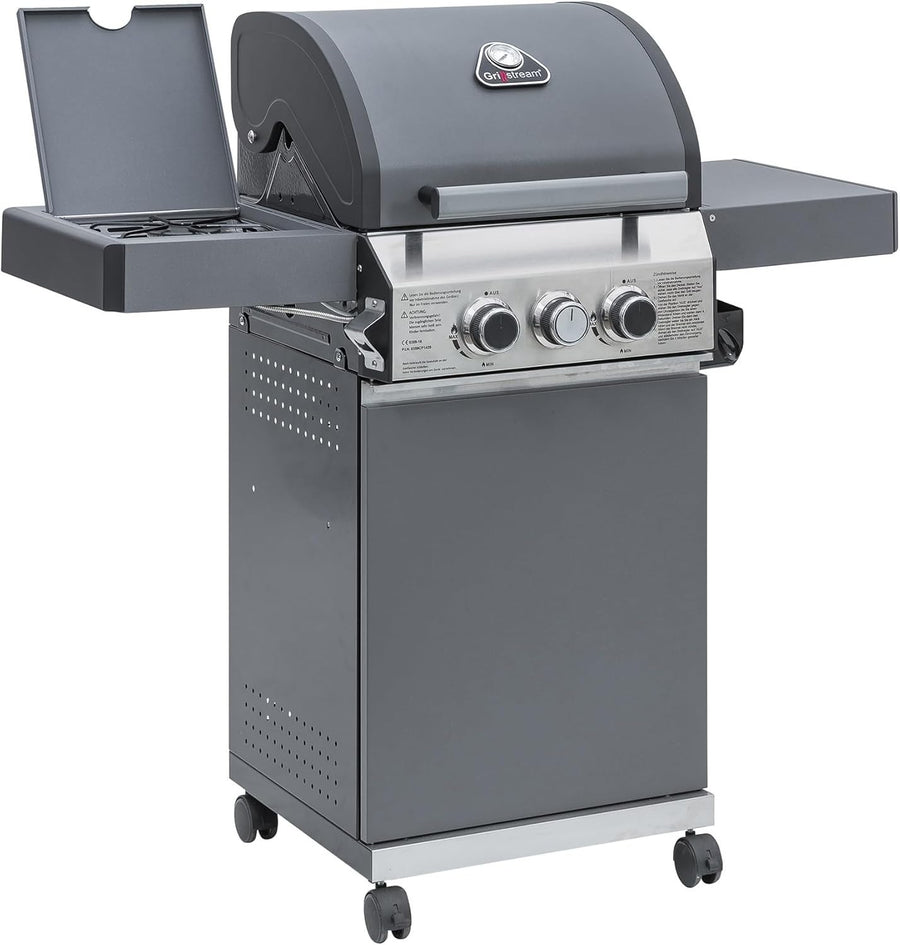 Hybrid Gas & Charcoal BBQ Grill 2 Burner with Side Burner Cast Iron Griddle - Kwikley