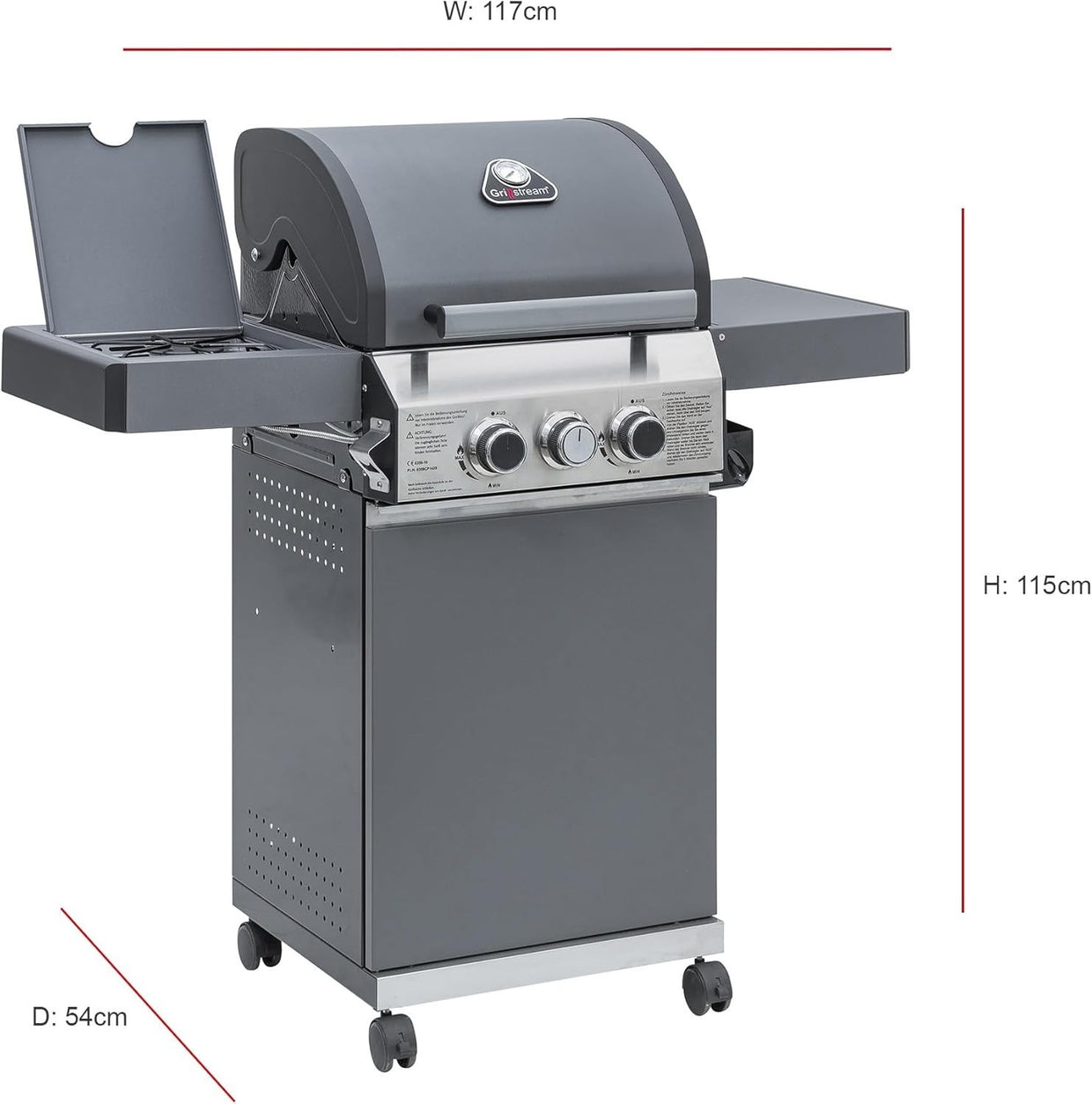 Hybrid Gas & Charcoal BBQ Grill 2 Burner with Side Burner Cast Iron Griddle - Kwikley