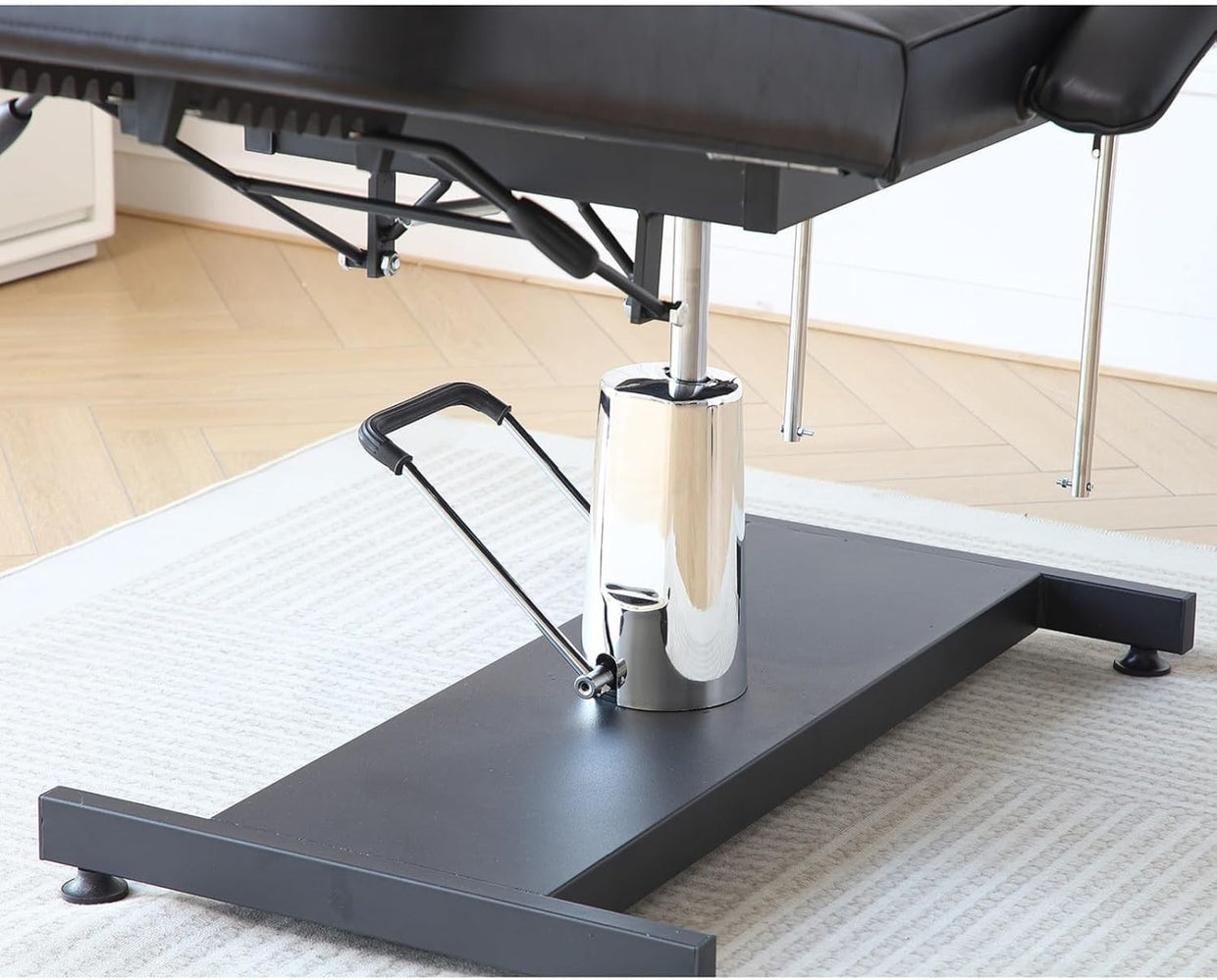 Hydraulic 3 - Section Beauty Massage Bed w/ Head Cushion & Swivel Stool Black - Kwikley