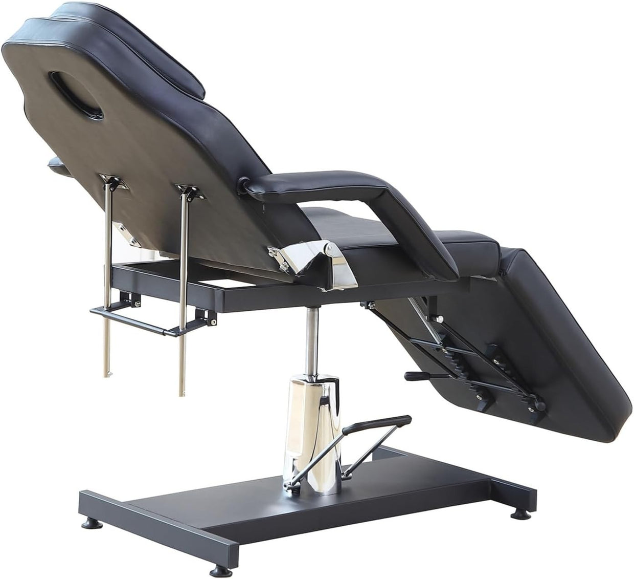 Hydraulic 3 - Section Beauty Massage Bed w/ Head Cushion & Swivel Stool Black - Kwikley