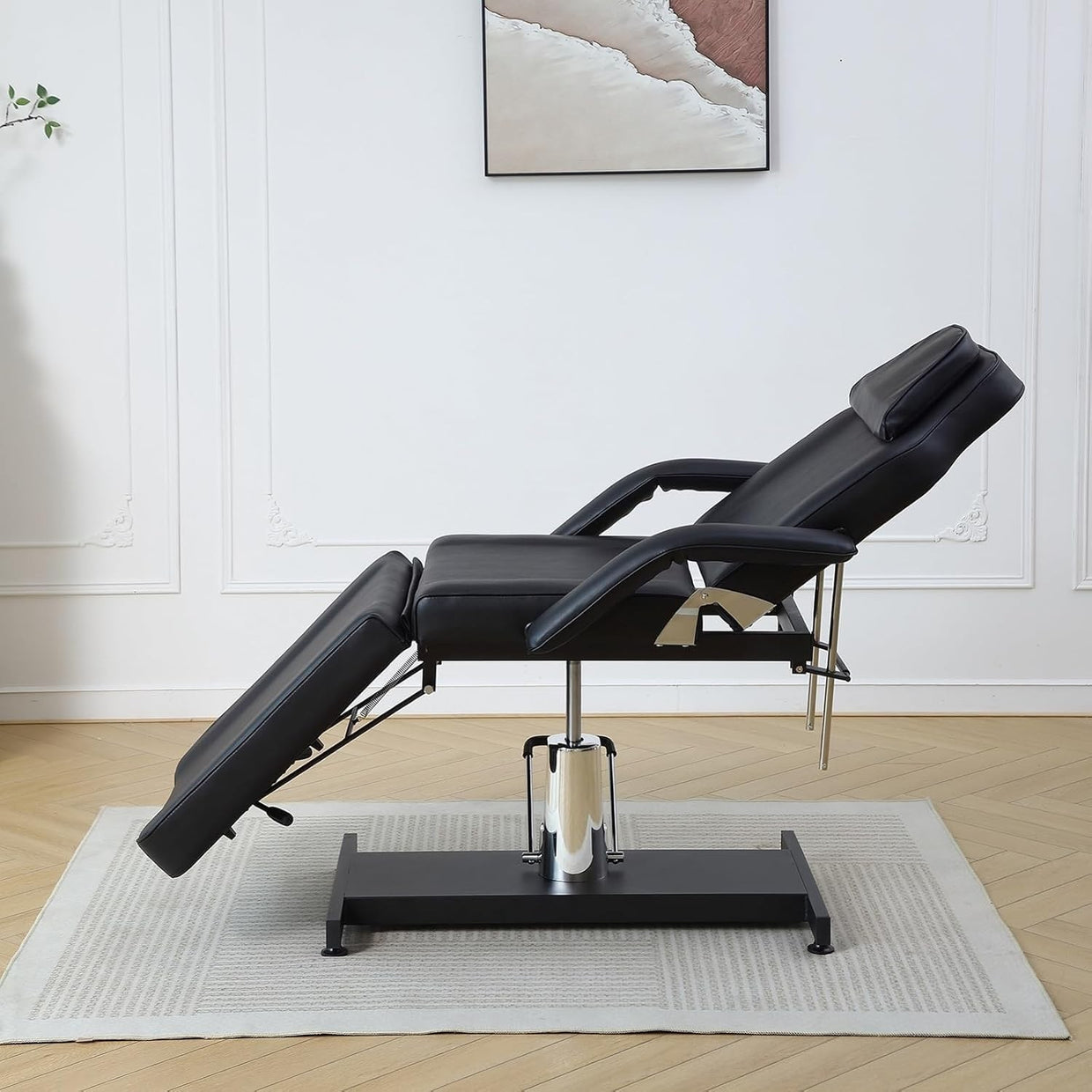 Hydraulic 3 - Section Beauty Massage Bed w/ Head Cushion & Swivel Stool Black - Kwikley