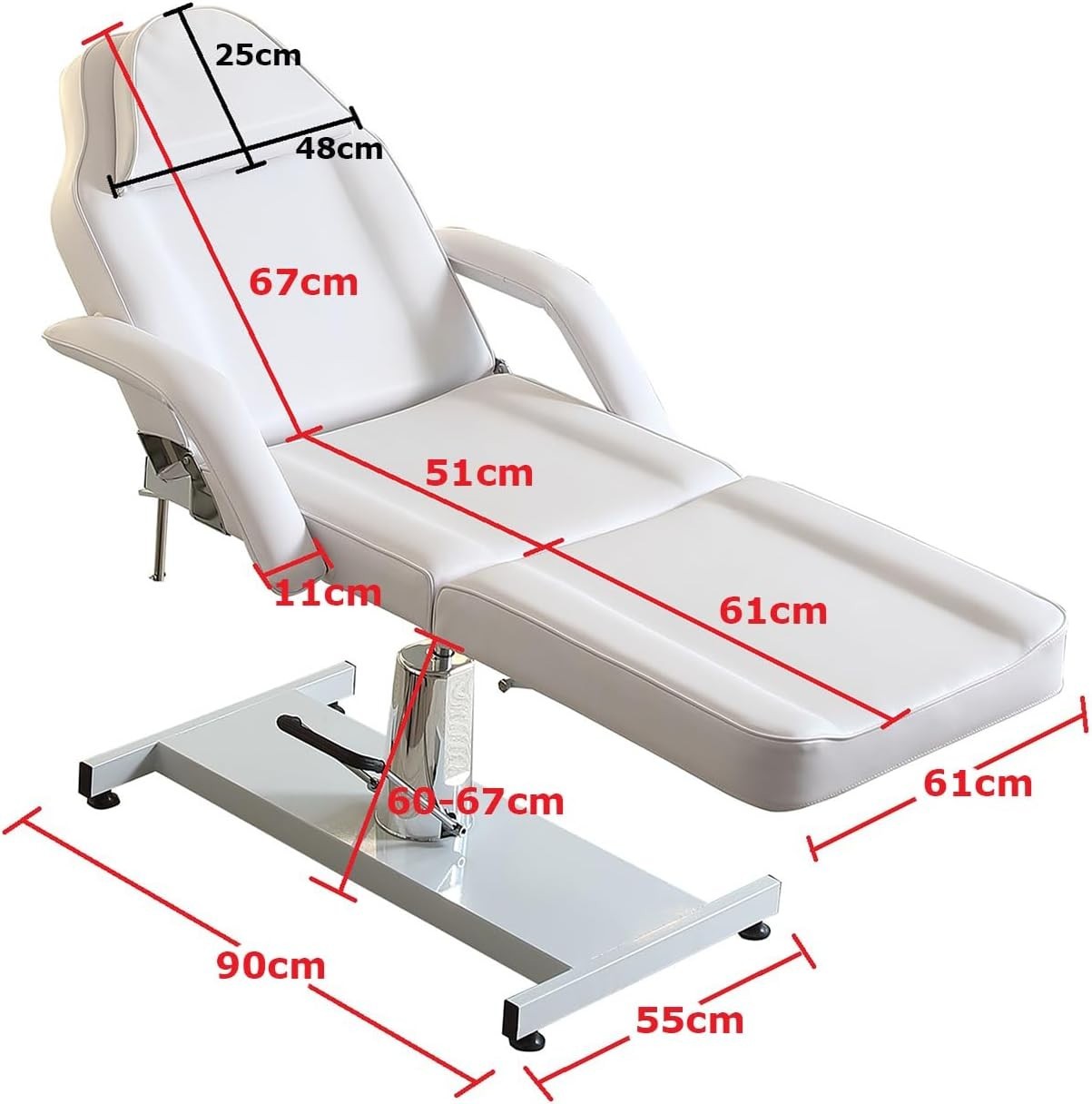 Hydraulic 3 - Section Beauty Massage Bed w/ Head Cushion & Swivel Stool White - Kwikley
