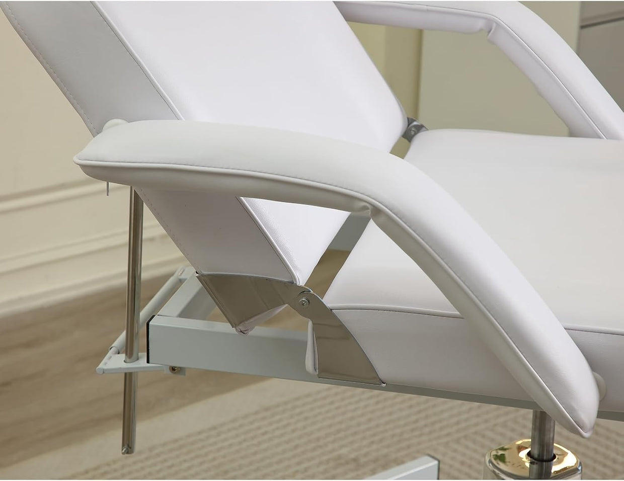 Hydraulic 3 - Section Beauty Massage Bed w/ Head Cushion & Swivel Stool White - Kwikley