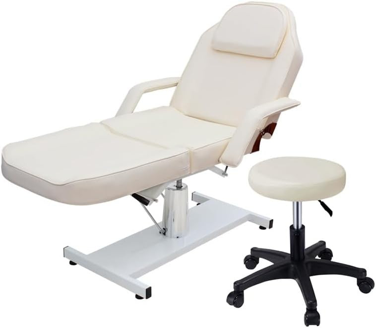 Hydraulic Adjustable Beauty Bed 3 - Section Massage Table Lash Tattoo Chair White - Kwikley