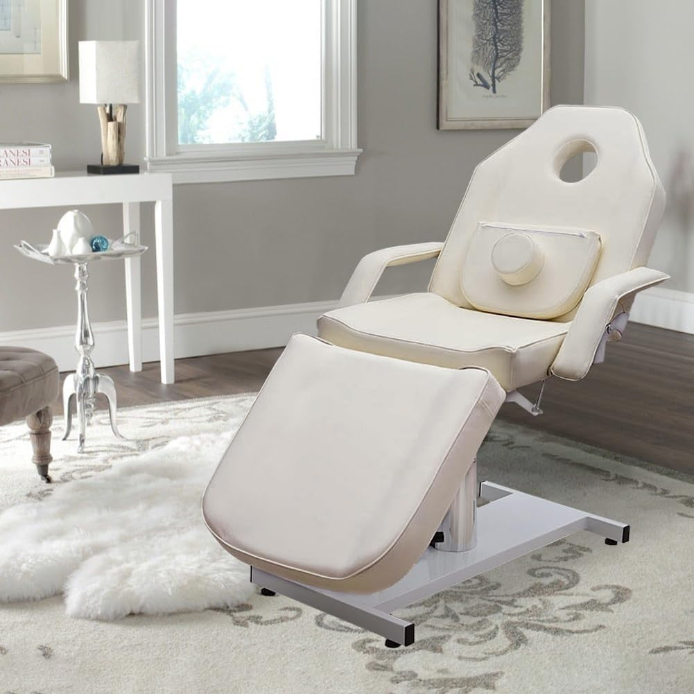 Hydraulic Adjustable Beauty Bed 3 - Section Massage Table Lash Tattoo Chair White - Kwikley