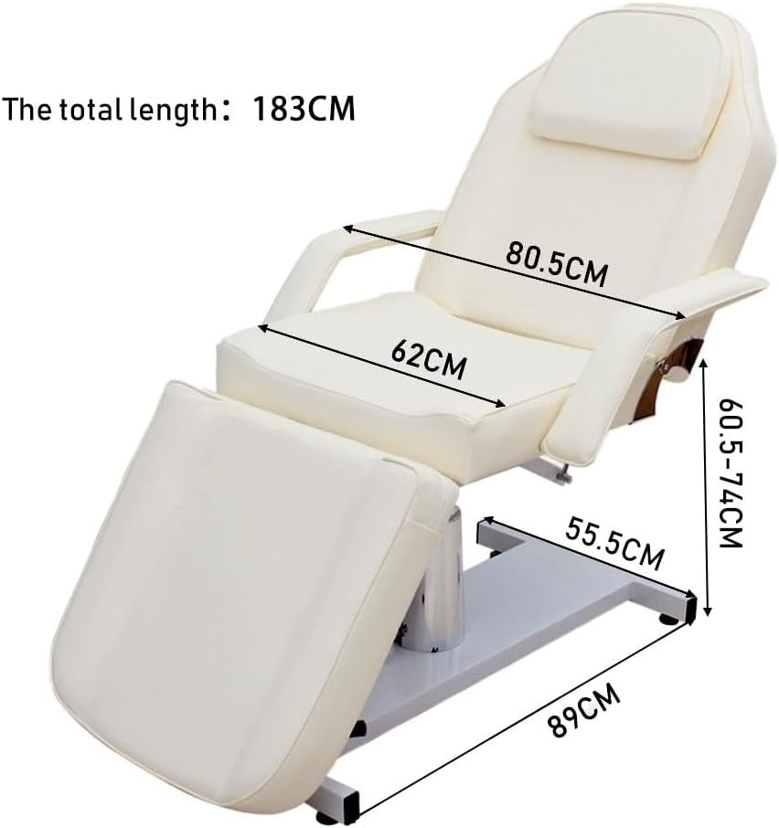 Hydraulic Adjustable Beauty Bed 3 - Section Massage Table Lash Tattoo Chair White - Kwikley