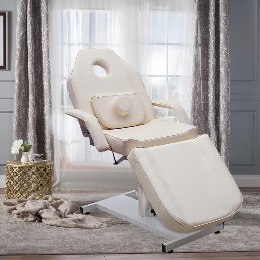 Hydraulic Adjustable Beauty Bed 3 - Section Massage Table Lash Tattoo Chair White - Kwikley