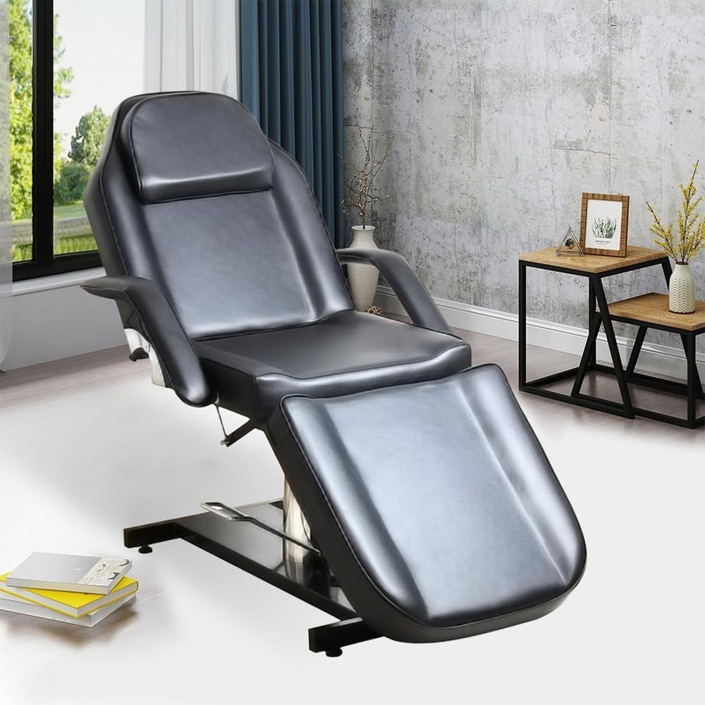 Hydraulic Adjustable Beauty Bed 3 - Section Massage Table Rotating Chair Black - Kwikley
