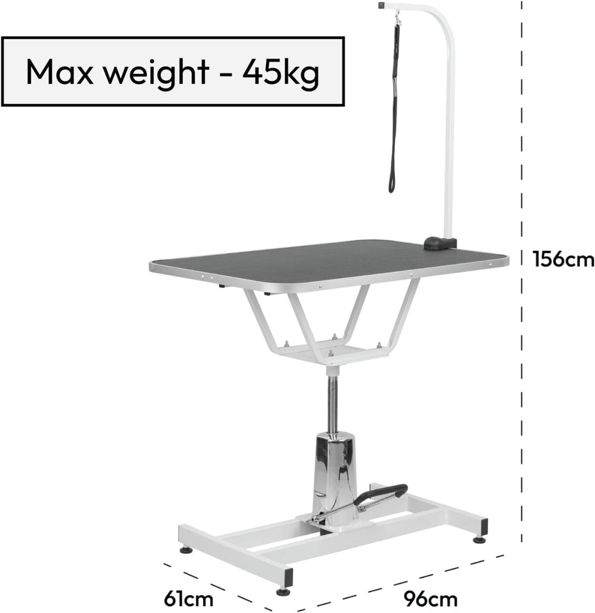 Hydraulic Dog Grooming Table Adjustable Height Non Slip Top with Arm - Kwikley