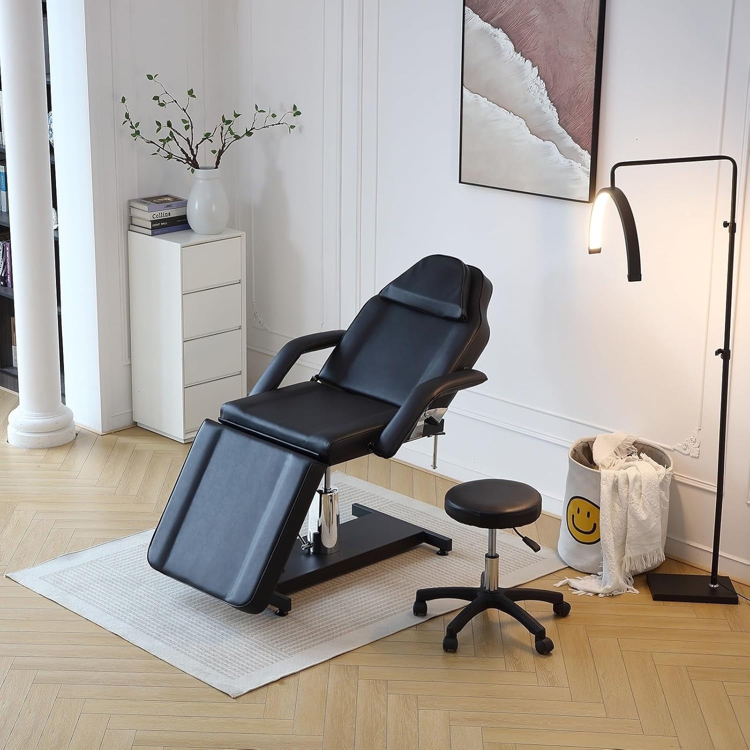 Hydraulic Massage Table 360° Swivel Adjustable Beauty Bed w/ Stool Black - Kwikley