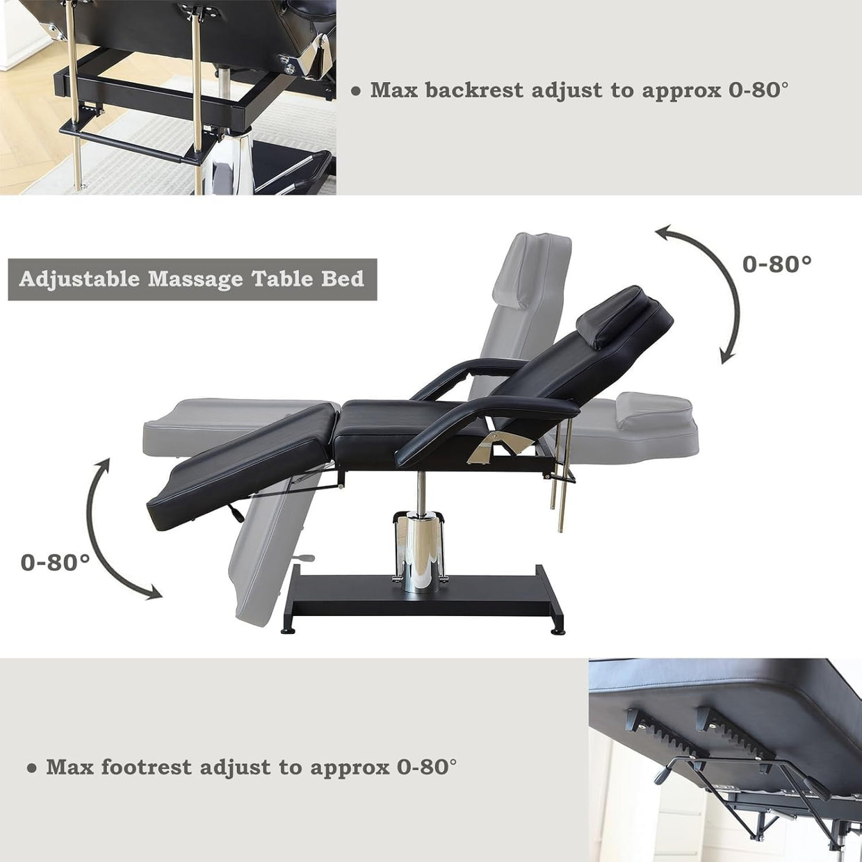 Hydraulic Massage Table 360° Swivel Adjustable Beauty Bed w/ Stool Black - Kwikley