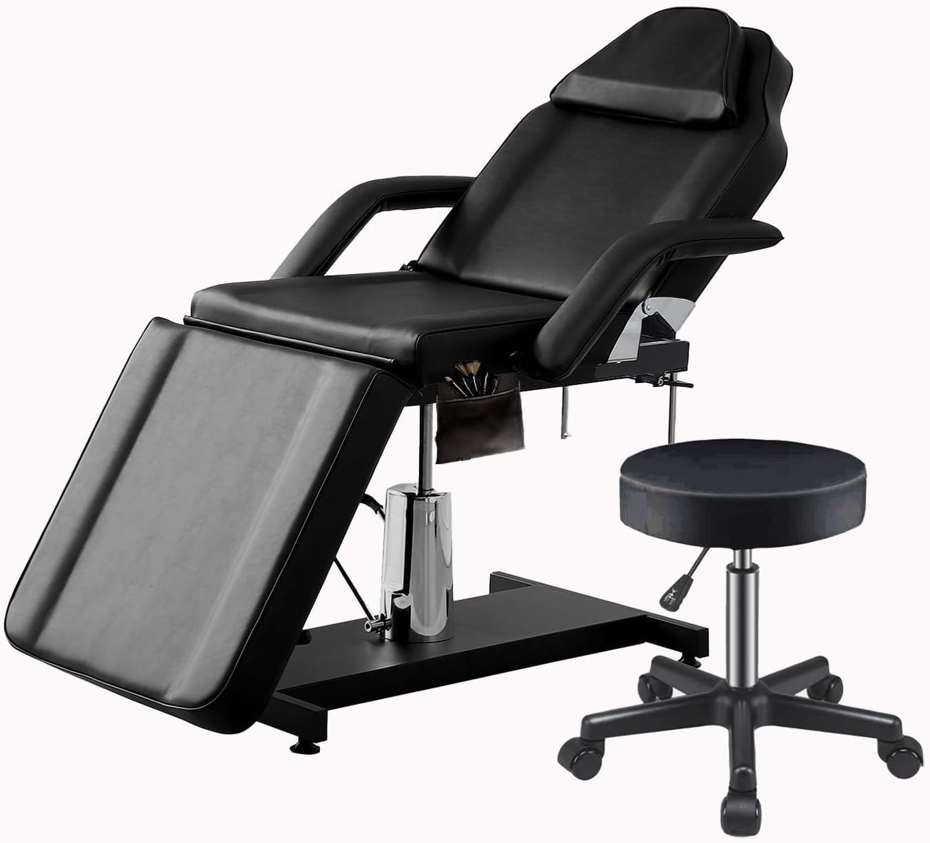 Hydraulic Massage Table 360° Swivel Adjustable Beauty Bed w/ Stool Black - Kwikley