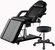 Hydraulic Massage Table 360° Swivel Adjustable Beauty Bed w/ Stool Black - Kwikley