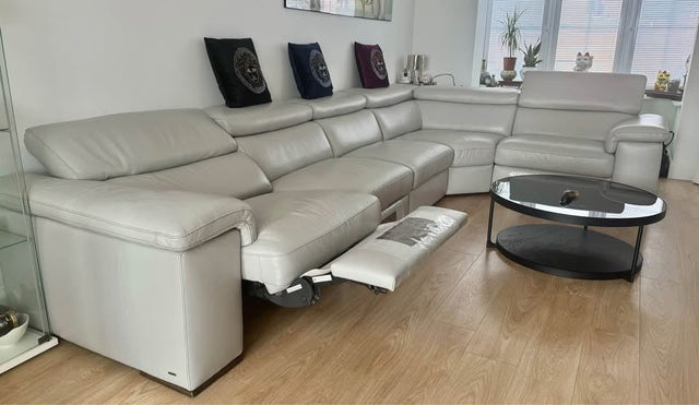 Immaculate Luxe Grey Leather Corner Sofa Recline (PTP)