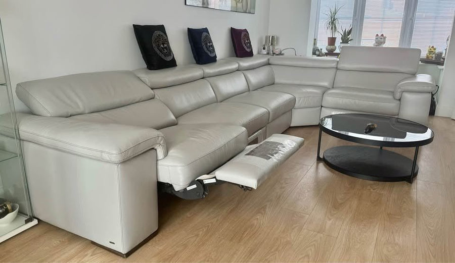 Immaculate Luxe Grey Leather Corner Sofa Recline (PTP) - Kwikley