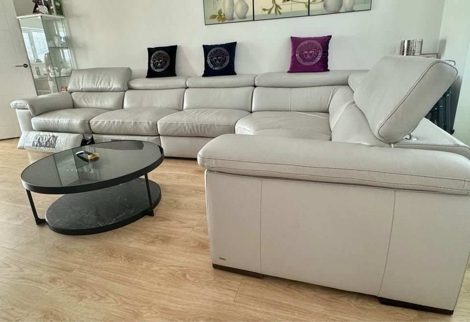 Immaculate Luxe Grey Leather Corner Sofa Recline (PTP) - Kwikley