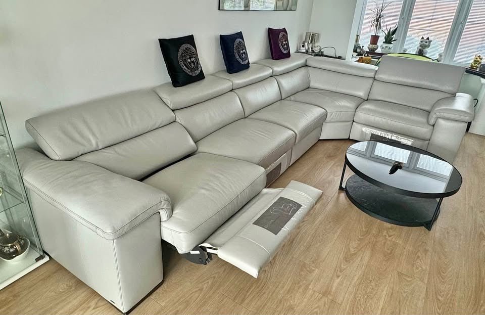 Immaculate Luxe Grey Leather Corner Sofa Recline (PTP) - Kwikley