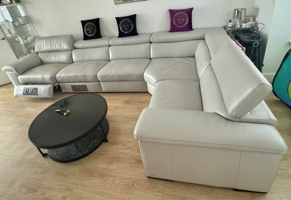 Immaculate Luxe Grey Leather Corner Sofa Recline (PTP) - Kwikley