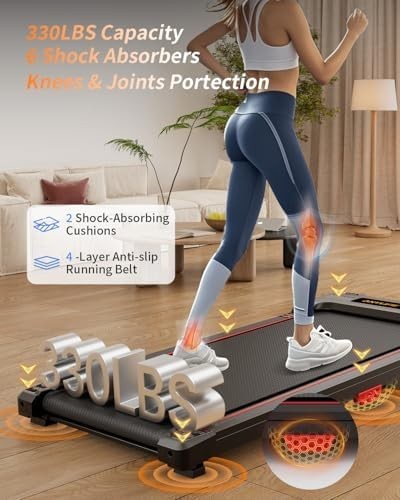 Incline Walking Pad Treadmill 330lb Capacity 2.5HP Under Desk Portable - Kwikley