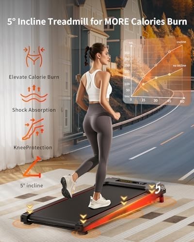 Incline Walking Pad Treadmill 330lb Capacity 2.5HP Under Desk Portable - Kwikley