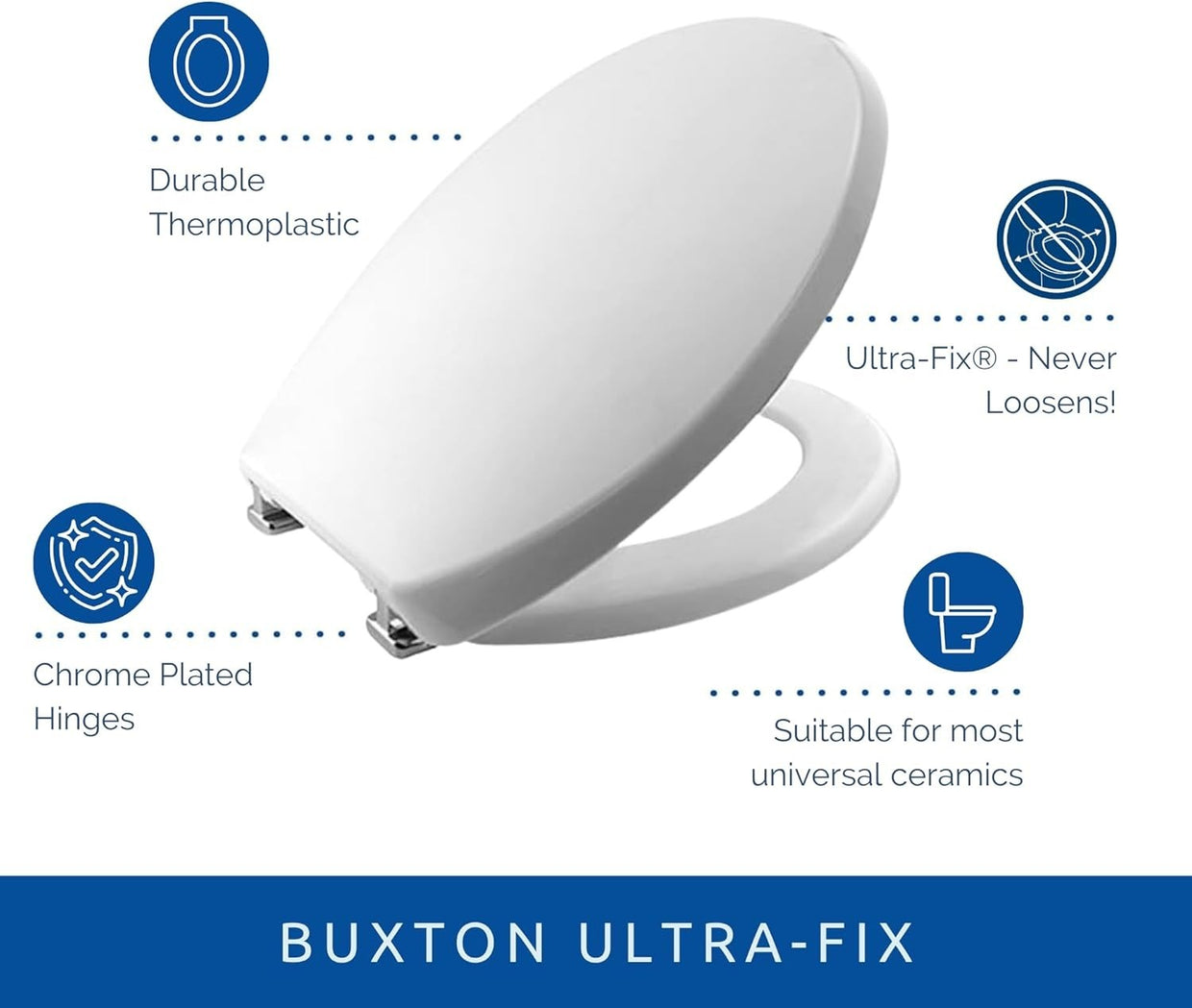 Indigo Blue Toilet Seat | Ultra - Fix, Thermoplastic, Adjustable Hinges - Kwikley