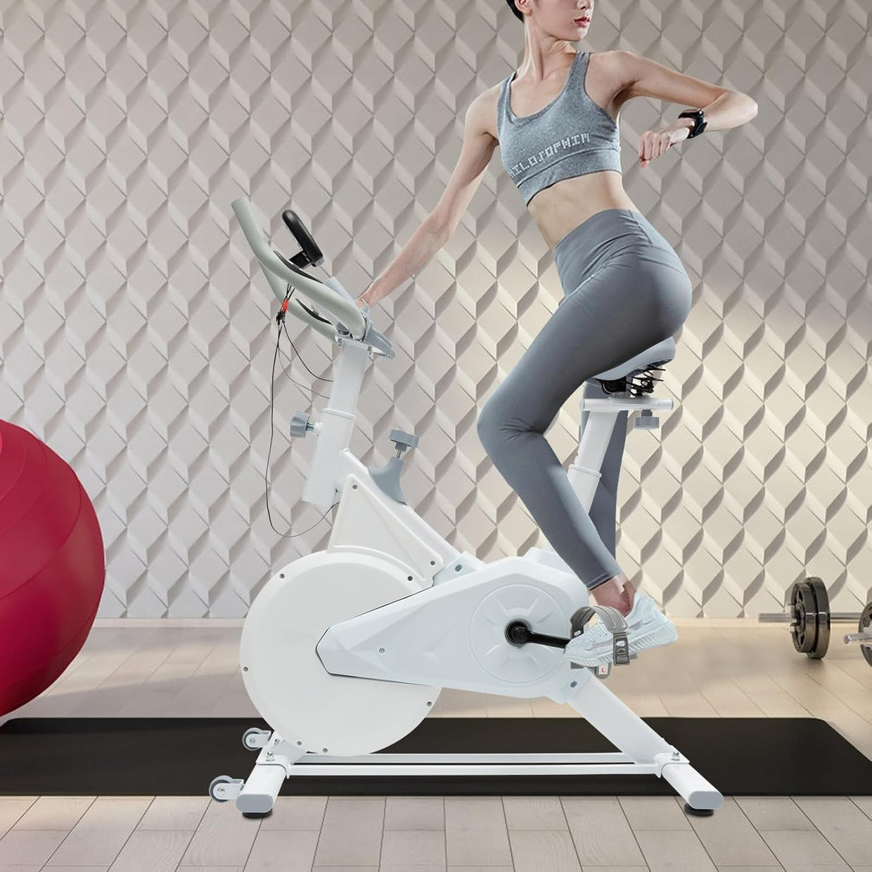 Indoor Cycling Bike w/ 4kg Flywheel, Silent Wool Brake, LCD Monitor, 80kg Cap - Kwikley