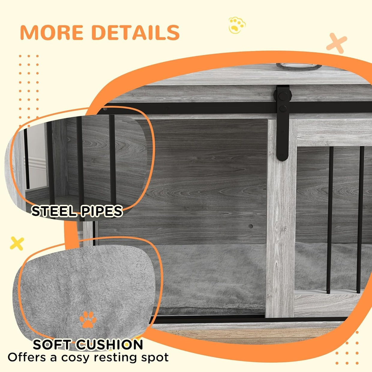 Indoor Dog Crate Furniture Table | Stylish Kennel w/ Cushion & Barn Door - Kwikley