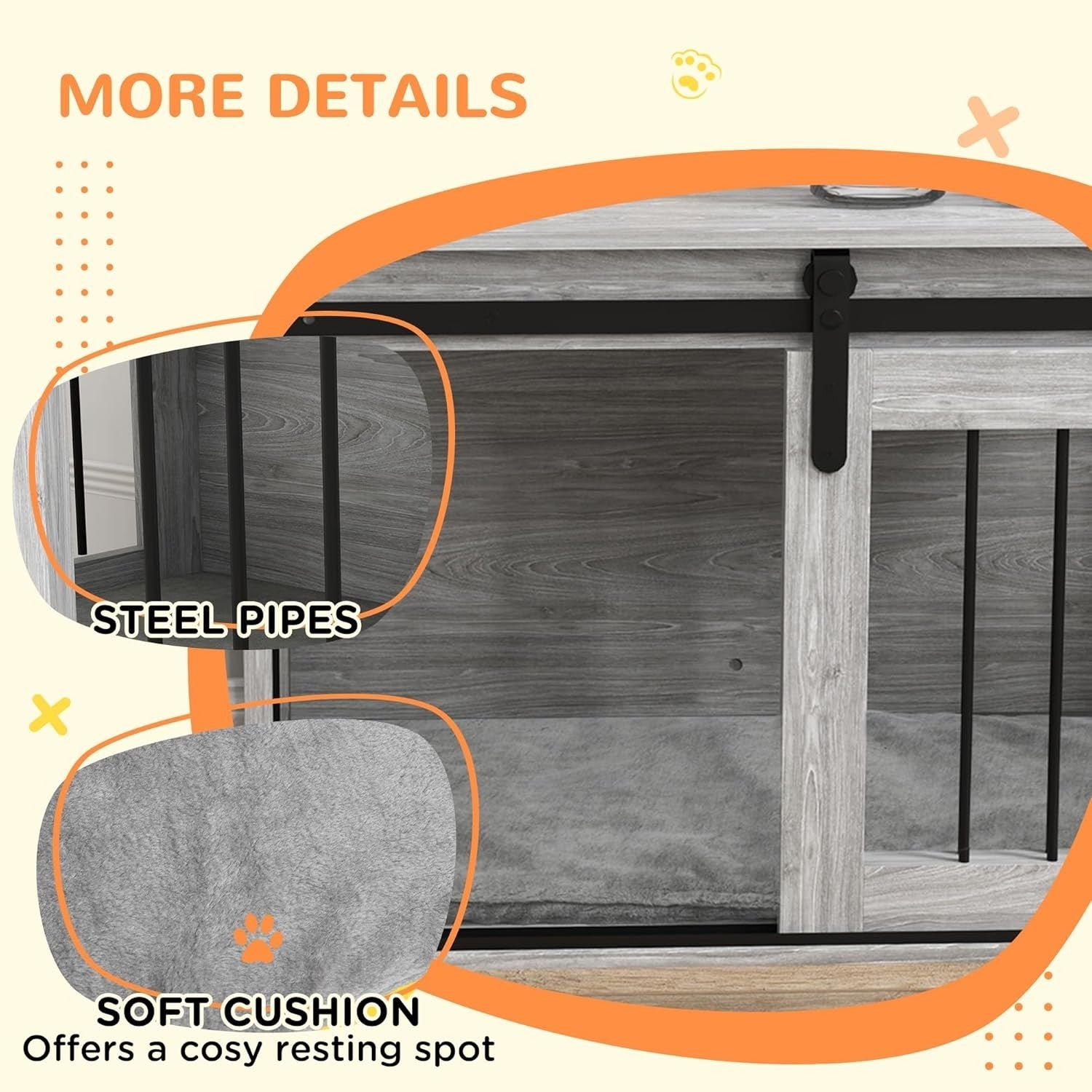 Indoor Dog Crate Furniture Table | Stylish Kennel w/ Cushion & Barn Door - Kwikley
